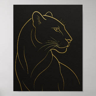 Poster Illustration élégante de lionne au trait d'or