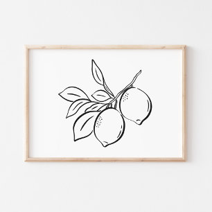 Poster Illustration fantaisiste de branche de citron à l'