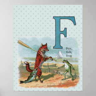 Poster Illustration fantaisiste de renard et de grenouill