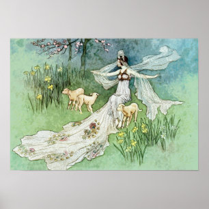 Poster Illustration Fée vintage, Retro Fairytale