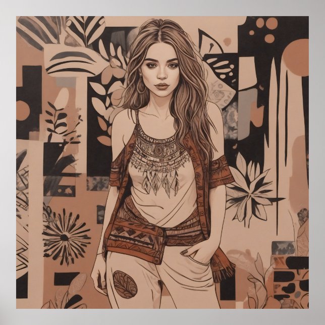 Poster Illustration féminine bohémienne (Devant)