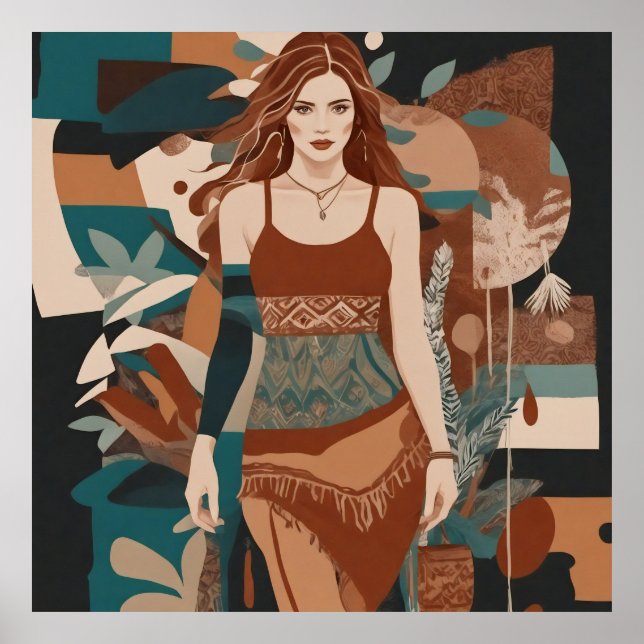 Poster Illustration féminine bohémienne (Devant)