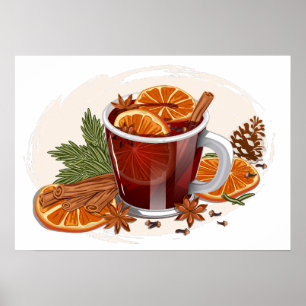 Poster Illustration festive de boisson de Noël Vin Chaud