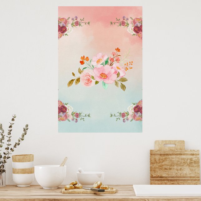 Poster Illustration florale Aquarelle Fleurs florissantes (Cuisine)