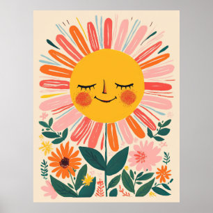 Poster Illustration florale mignonne de tournesols boho