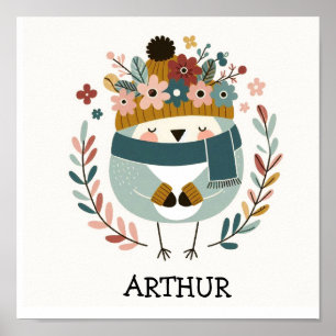 Poster illustration folk art pattern "bird"