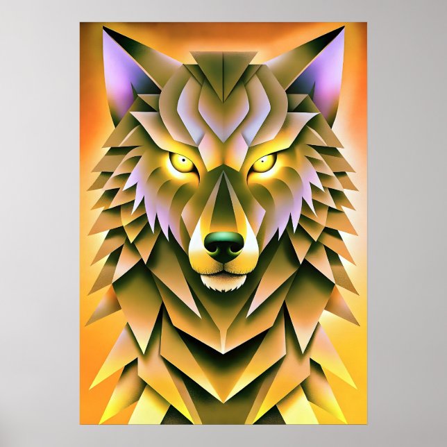 Poster Illustration géométrique du loup Design animal (Devant)