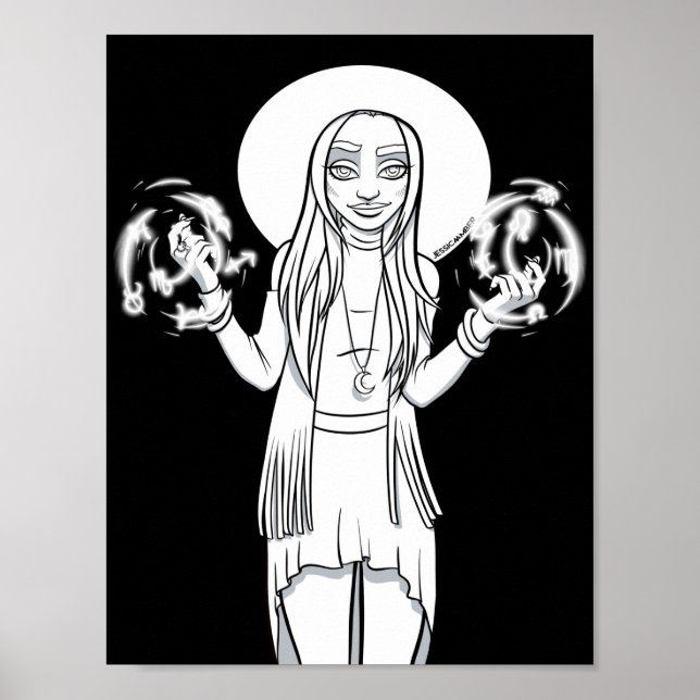 Poster Illustration gothique Noir Blanc Femme Anime Sorci (Devant)