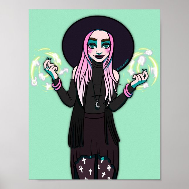 Poster Illustration gothique Noir Vert Moderne Anime Sorc (Devant)