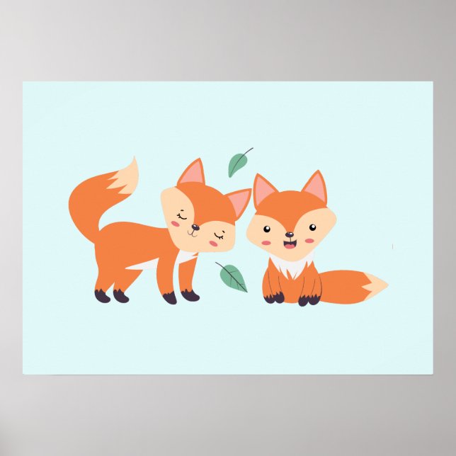 Poster Illustration graphique des renards orange mignons (Devant)