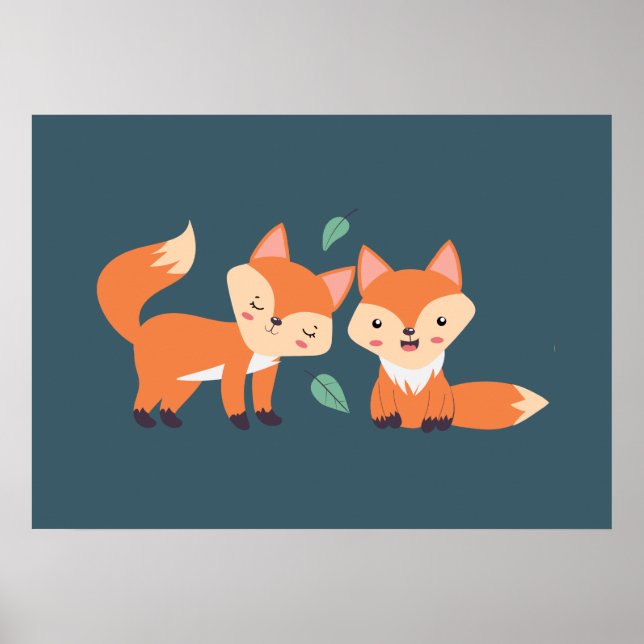 Poster Illustration graphique des renards orange mignons (Devant)