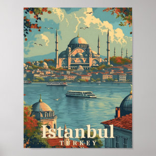 Poster Illustration Istanbul Turquie Art Vintage Voyage