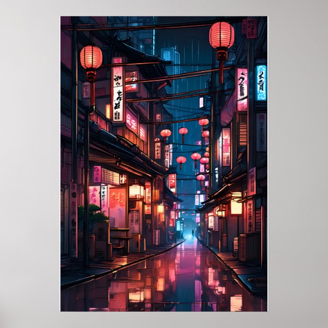 Poster Illustration japonaise de la rue Neon (Devant)