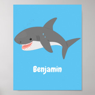 Poster Illustration joyeuse du grand requin blanc