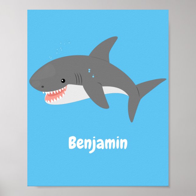 Poster Illustration joyeuse du grand requin blanc (Devant)
