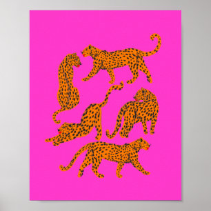 Poster Illustration léopard Abstrait aux lèvres rouges