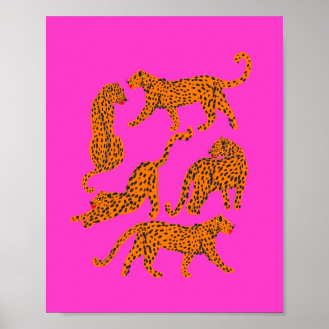 Poster Illustration léopard Abstrait aux lèvres rouges (Devant)