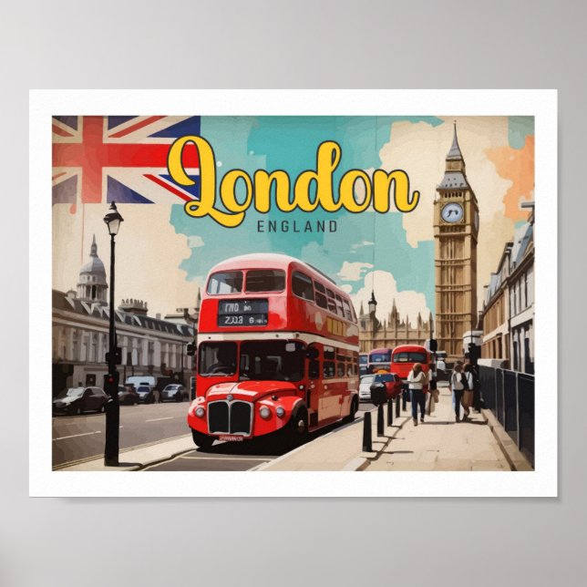 Poster Illustration Londres Angleterre Pop Art Travel (Devant)