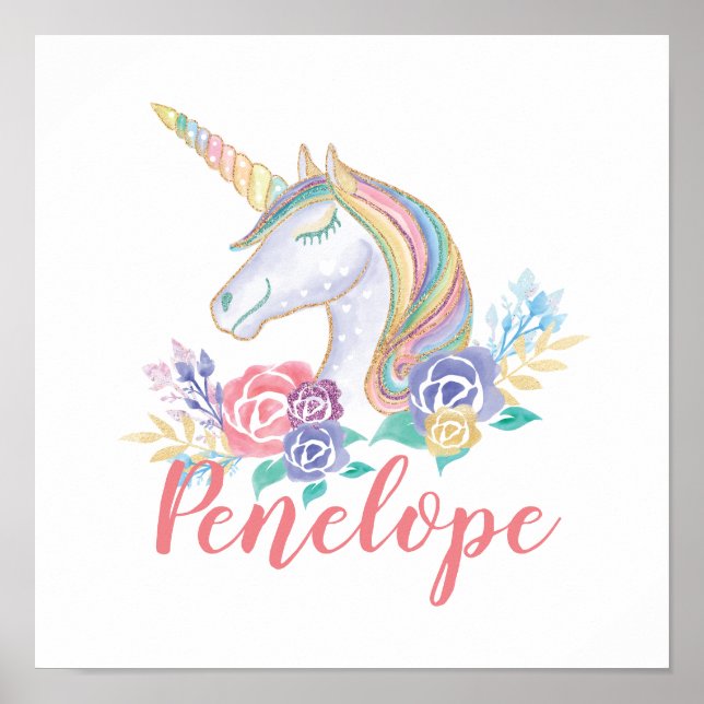 Poster Illustration magique personnalisée Unicorne et flo (Devant)