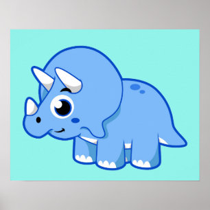 Poster Illustration Mignonne D'Un Dinosaure Tricératops.