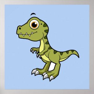 Poster Illustration Mignonne D'Un Rex Tyrannosaurus.
