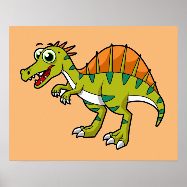 Poster Illustration Mignonne D'Un Spinosaure Souriant. (Devant)
