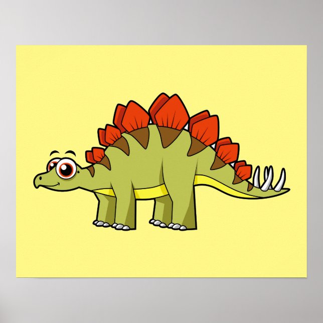 Poster Illustration Mignonne D'Un Stegosaurus Dinosaure. (Devant)