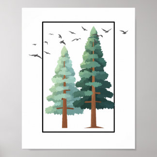 Poster Illustration minimaliste d'arbres de forêt de pins