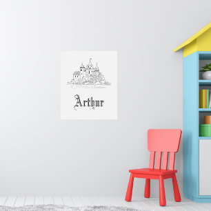 Poster Illustration minimaliste vintage d'un château médi