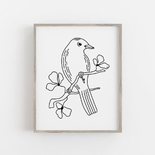 Poster Illustration moderne d'oiseau en ligne dessinée à