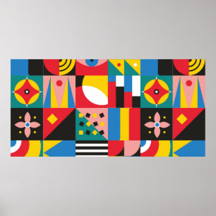 Poster Illustration néo-géométrique. Formes et motifs géo