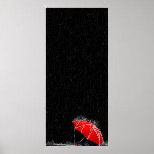 Poster Illustration Parapluie Rouge Perdu sous la Pluie