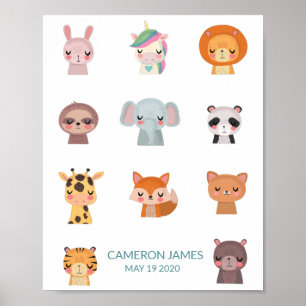 Poster Illustration personnalisée d'animaux zen Kawaii mi