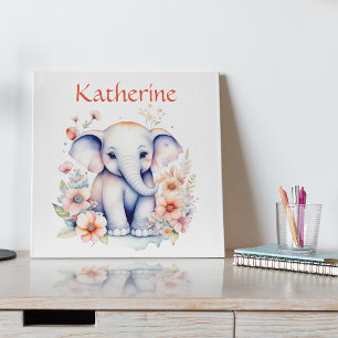 Poster Illustration Personnalisée Mignonne d'un Éléphant 