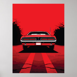 Poster Illustration Pop Art Arrière de Muscle Car Rouge R