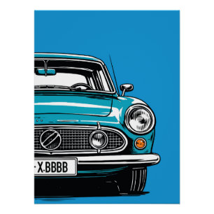 Poster Illustration Pop Art d'une voiture classique rétro