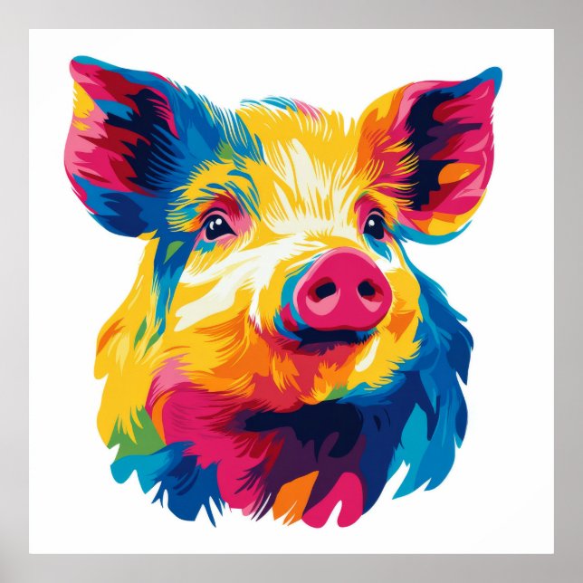 Poster Illustration Portrait de porc peinture aquarelle (Devant)