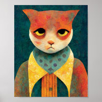 Illustration Portrait D'Un Triste Chat Ginger