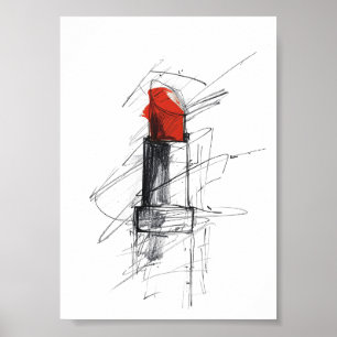 Poster Illustration Red Lipstick - Maquillage minimaliste