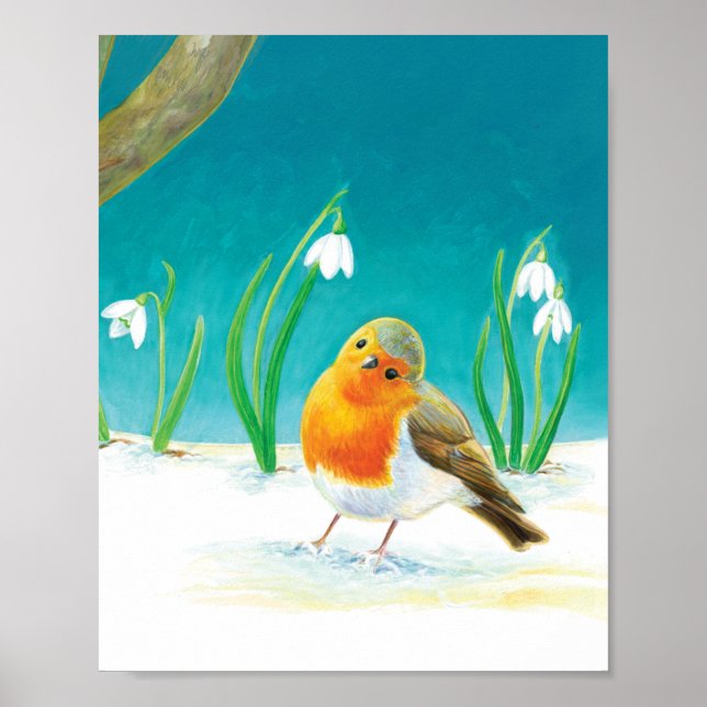 Poster Illustration Red Robin Bird (Devant)