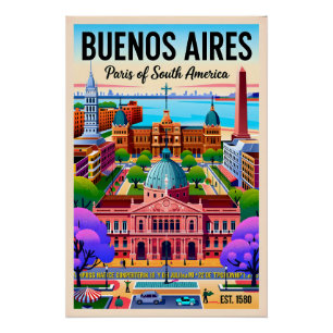 Poster Illustration Rétro de Buenos Aires Argentine Vinta
