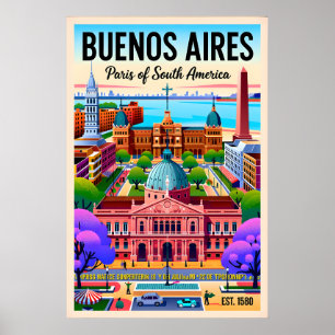 Poster Illustration Rétro de Buenos Aires Argentine Vinta
