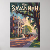 Illustration Rétro de Calèche à Cheval de Savannah