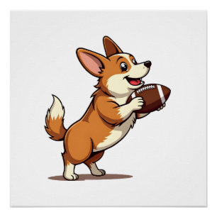 Poster Illustration Rétro de Chien de Football Corgi Vint