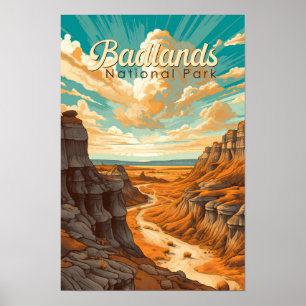 Poster Illustration Rétro du Parc National de Badlands