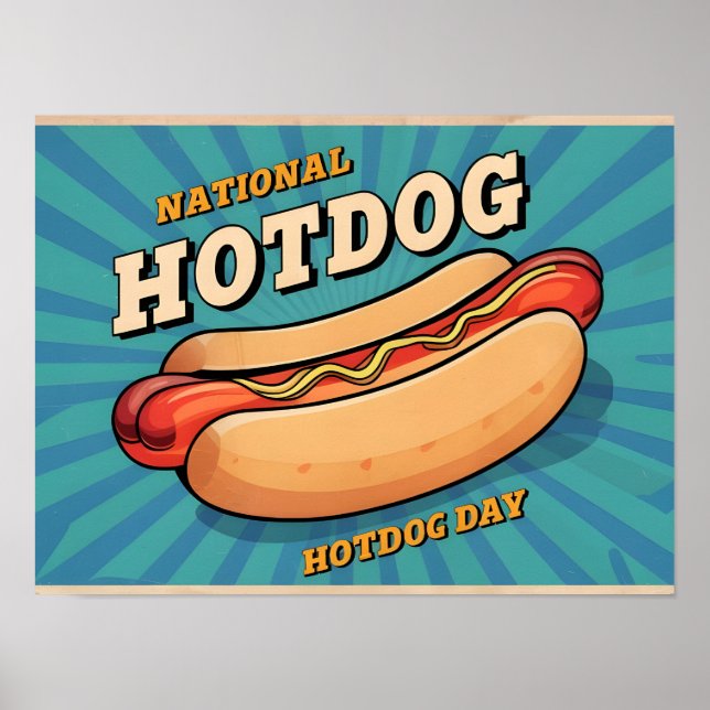 Poster Illustration Retro Hotdog pour la Journée national (Devant)