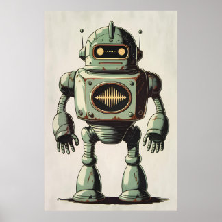Poster Illustration Robot vintage - Artwork Sci-Fi Rétro