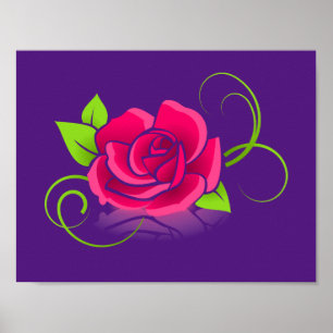 Poster Illustration rose sur un Arrière - plan violet
