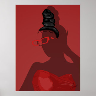 Poster Illustration rouge sophistiquée de l'art creux fém