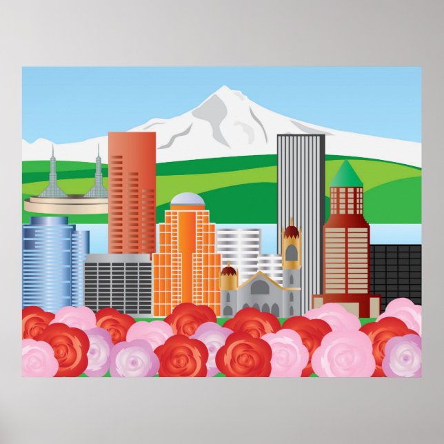Poster Illustration Skyline de Portland Oregon (Devant)